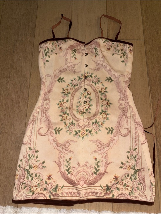 With Jean Dresses & Skirts - With Jean Cream Floral Mini Dress with Pink and Green Accents size M